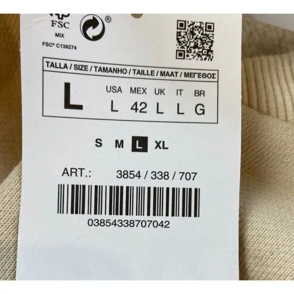 Zara Mens Bomber Jacket L Beige Tan Cotton Stretch Snap Button 3854/338 NWT - Picture 8 of 8